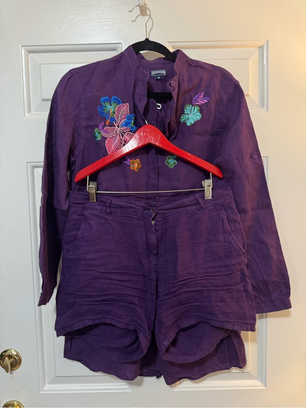 Vilebrequin Purple Embroidered Shorts Set Linen Size Small